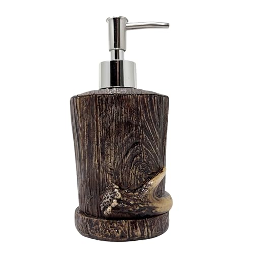 BestGiftEver Realistic Wood and Faux Antler Decorative Soap Pump Dispenser for Lodge Cabin Home Decor - Refillable Liquid Soap and Lotion Bottle Storage - Bathroom Accessory for Outdoor Nature Lovers