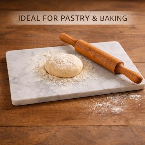 Image of Multi-Purpose Marble Pastry Tray Cutting Board, White, 8x12 | Non-Slip Feet, Scratch Protection For Countertop, Easy To Clean, Trivet