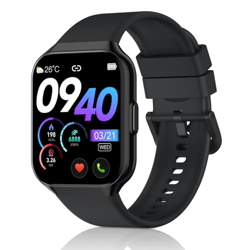 QCOQ® Smartwatch Uomo Donna, 1.96' Orologio Smartwatch con Effettua o Risposta Chiamate, 110+ Sport Smart Watch, Cardiofrequenzimetro/Contapassi/Sonno, Impermeabile IP68 Fitness Track per Android iOS
