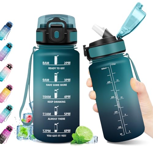 Water Bottle 500 ml, Suitable for Carbonated Drinks, Drinking Bottle with Straw, Sports Water Bottle, Leak-Proof with Time Marking, BPA-Free, Ideal for Outdoor, Fitness, School, Office, Adults Water Bottle 500 ml, Suitable for Carbonated Drinks, Drinking Bottle with Straw, Sports Water Bottle, Leak-Proof with Time Marking, BPA-Free, Ideal for Outdoor, Fitness, School, Office, Adults