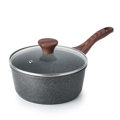 SENSARTE 18CM Antihaft-Kasserolle mit Deckel 2L Kleiner Topf mit Schweizer Granit-Beschichtung Stay-cool Griff Mehrzweck-Soßentopf Kleine Küche Kochtopf Induktion Geeignet
