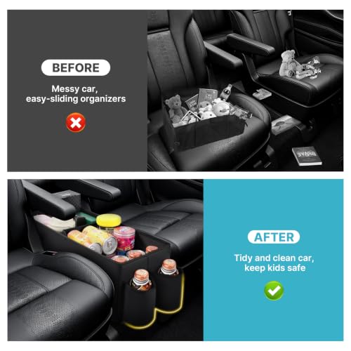 Image of Mixsuper Liner Car Seat Organizer for Subaru Ascent 2019-2026 Center Console Organizer with Cup Holders for Ascent, Kids Toys Baby Supplies Dog Box Storage Bin Travel Accessories