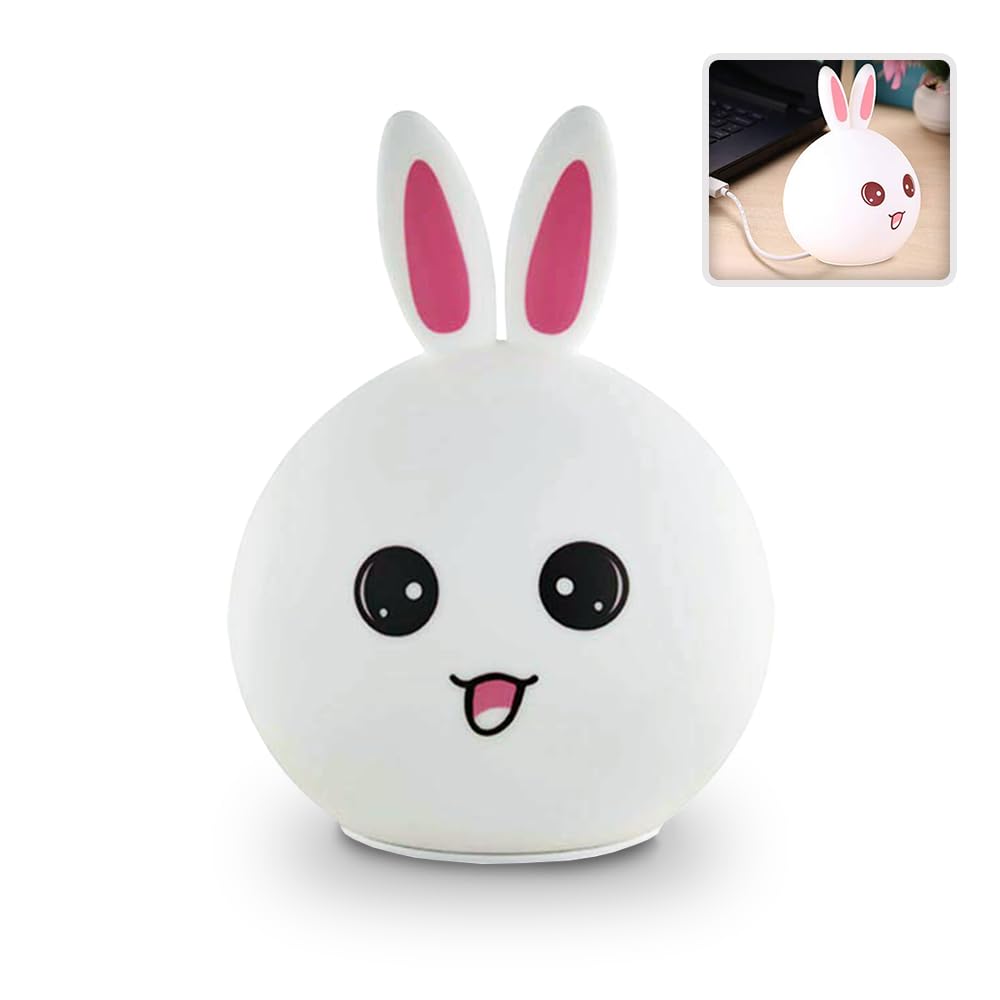 karomouj KMA392 Lovely Bunny Rabit Lamp | Pet Touch Lamp | Baby Nursery Lamp with Touch & Remote Control for Children Baby Kids Bedroom Camping Tent (Pack of 1 White)