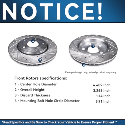 Image of Detroit Axle - Front Brake Kit for Toyota Tundra Sequoia Land Cruiser | Lexus LX570 Drilled and Slotted Brake Rotors Ceramic Brake Pads Replacement 13.89 inch Front Rotor
