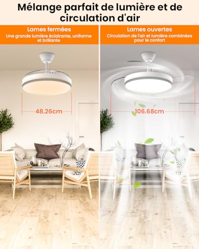 Ventilateur plafond avec lumière rétractable Airwit 106cm à télécommande - 2