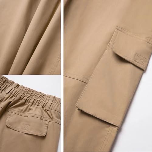 AIFARLD Mens Cargo Pants Multi Pockets Hiking Pants Cotton Stretch Elastic Waist Lightweight Trousers Outdoor Casual Relaxed Fit