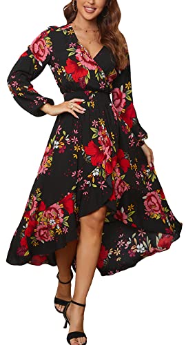 Image of Kormei Womens Short Sleeve Floral Maxi Dress High Low V-Neck Flowy Party Long Dresses
