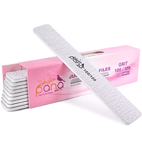 PANA USA 10 pcs Professional Nail Files Buffers JUMBO Size Double Sided Emery Board Washable - For Natural & Acrylic Manicure Pedicure Tools Home and Professional 10 Pieces Pack (Zebra, Grit 100/100)