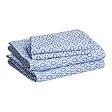 Amazon Basics Lightweight Super Soft Easy Care Microfiber Bed Sheet Set with 14” Deep Pockets - King, Blue Damask