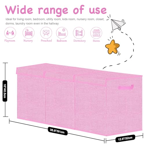 Extra Large Toy Box Chest for Girls, Collapsible Kids Toy Storage Organizer Boxes Bins Baskets, Storage for Livingroom,Playroom,Closet 35.8"x12.6"x16"(Pink) - Image 3