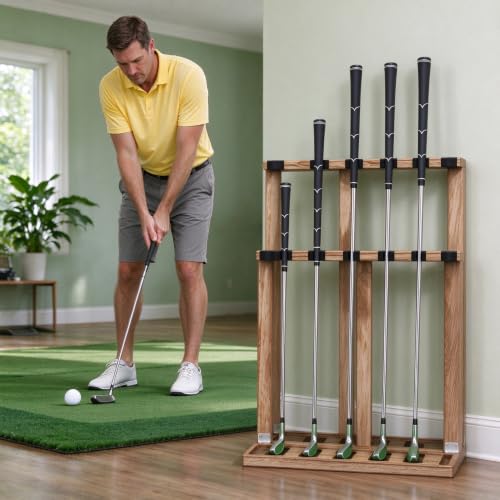 Double Layer Wooden Golf Club Organizer Rack, Vertical Golf Club Holder Stand, Freestanding Golf Equipment Storage & Display Rack for Home, Garage, Office, Golf Clubhouse, Golf Accessory for Golfers - image 4