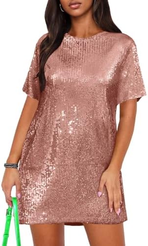 rose gold sequin t shirt dress Lucinda Long Sleeve Sequin Dress Rose Gold main image 1