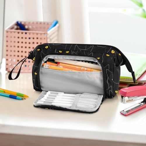 Image of Fisyme Black Cats Pattern Pencil Case Large Capacity Pencil Pouch Pen Bag Box Big Makeup Pencil Case Organizer