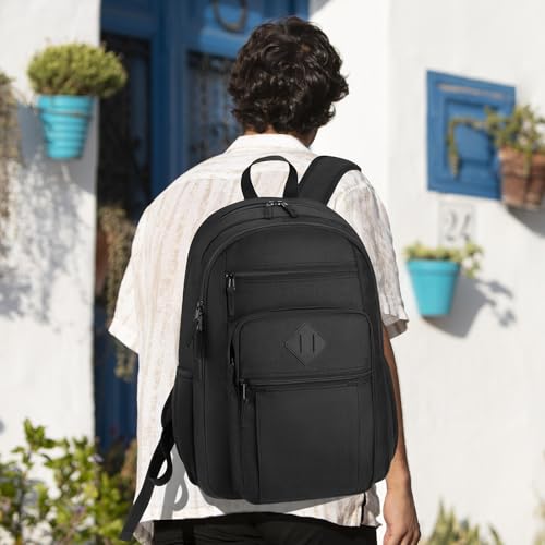 Image of ZUBOND Unisex Black Backpack for School, Lightweight Boys Girls Backpack Fits 17.3 Inch Notebook, Water Bottle Pocket - Ideal for Teens, College Students, Adults