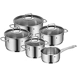 WMF Astoria Vorteils Topfset Induktion 5-teilig, Kochtopf Set mit Glasdeckel, Cromargan Edelstahl poliert, Induktions Töpfe Set unbeschichtet