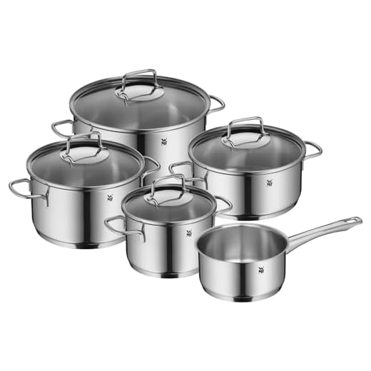 WMF Astoria 780556040 Pannenset 5-delig, Hoge kookpannen met deksel (16/20/24), Lage kookpan met deksel (20 cm), Steelpan (16 cm)