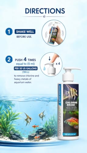 Image of AquaNature Chlorine Erase + Water Conditioner Concentrated Chlorine Remover +Vitamin B&C for Freshwater Aquarium (250ml)