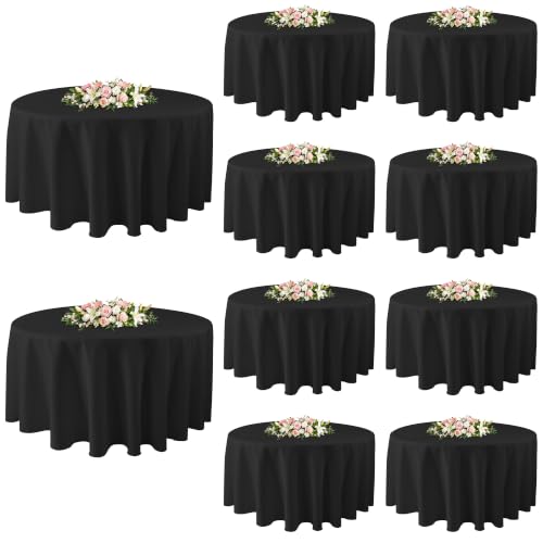 Image of 10 Pack Round Table Cloth 120 Inch, Round Tablecloth, Washable Polyester Table Cover for Buffet Party, Dinner, Weddings and Camping, Black