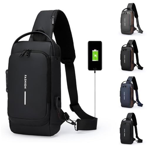 Leyweio Bag, Carbon Fiber Streamline Anti-Theft Sling Bag, Waterproof USB Charging Port Sport Shoulder Backpack Crossbody Chest (Black)