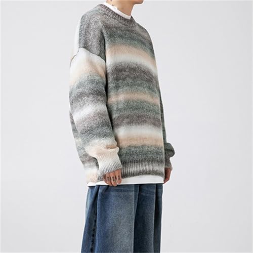 Men's Knitted Striped Sweater Long Sleeve Round Neck Color Striped Pullover Tops3