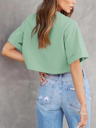 Image of Tankaneo Women Crop T-Shirts Half Sleeve Drop Shoulder Cropped Tops Y2K Casual Summer Basic Tees