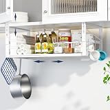 【幅伸縮31~52cm・棚厚調節】吊り下げ収納 キッチン 伸縮式 戸棚下吊り下げラック 取り付け簡単 W31~52×D26×H19～23cm 棚板厚0.5～4cm対応 差し込み 吊り下げラック (ホワイト, 幅伸縮31～52cm)
