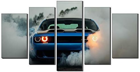WALKKING WAYS Wall Canvas 5 Panel Dodge Challenger Srt Hellcat Widebody Walk Wall Art Painting Morden Sports Car Print on The Canvas Wall Decor (No frame,12X18inch-2P 12X24inch-2P 12X30inch-1P)