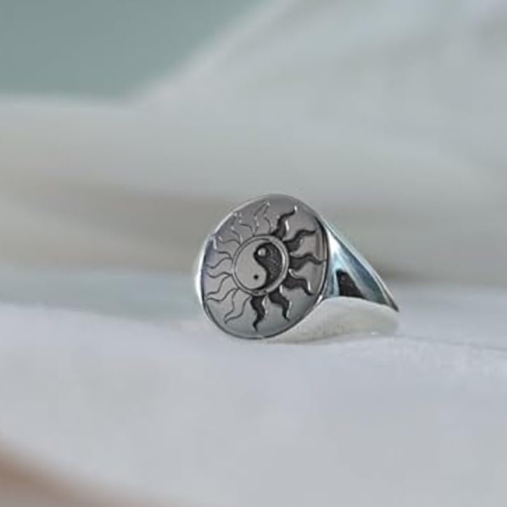 Sun Yin Yang Ring 925 Sterling Silver – Handmade Aesthetic Signet Ring for Men & Women – Cool Statement Jewelry – Personalized Gift for Valentine’s Day, Anniversary & Special Occasions3