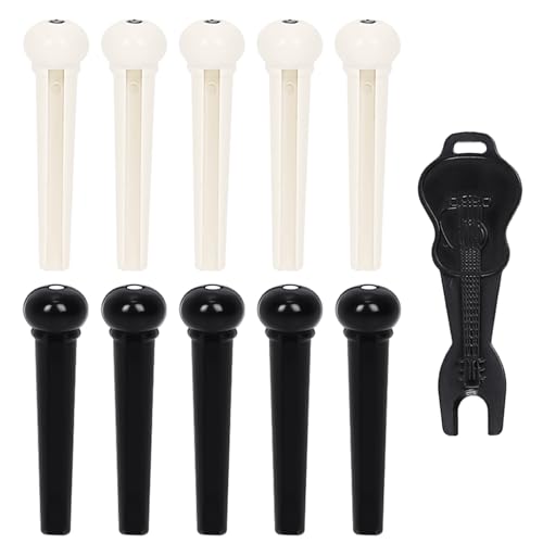 COACOM Lot de 10 chevilles de chevalet de guitare, 1 extracteur de chevilles de chevalet, chevilles de cordes de guitare, chevilles de guitare acoustique, écrous d'extrémité de cordes de guitare (noir