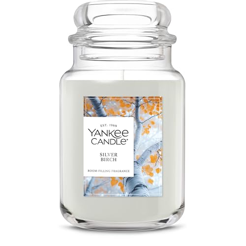 Yankee Candle Large Jar Scented Candle with up to 150 Hour Burn Time, Premium Plant Wax Blend for Consistent Burn, 22 oz Jar Candle with Room Filling Fragrance, Silver Birch