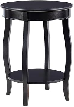 BOWERY HILL Round Wood End Table with Shelf, 18.5 x 24 in, Black Finish, MDF and Pine Wood, Bentwood Skirt, Contemporary Accent Table for Living Room or Bedroom