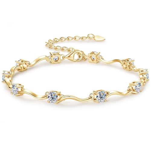 4mm Moissanite Link Bracelet for Women, 3.0cttw D Color VVS1 925 Sterling Silver Adjustable Dainty 10-Stones Bracelets for Wife Mom Birthday Jewelry Gifts