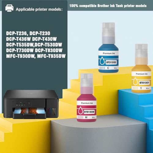Image of KOSH BTD100 Refill Ink Compatible with Brother DCP-T236, DCP-T230, DCP-T436W,DCP-T430W, DCP-T535DW, DCP-T530DW, DCP-T730DW, DCP-T830DW, MFC-T930DW Printer