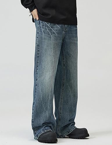 Nutriangee Men's Vintage Flared Leg Jeans Loose Fit Relaxed Bell Bottom Denim Pants2