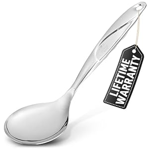 Zulay Kitchen Stainless Steel Cooking Utensil – Stainless Steel Kitchen Utensil – Durable Kitchen Gadgets – Metal Kitchen Accessories – Easy to Clean Kitchen Tools – 11.5″ Cooking Spoon