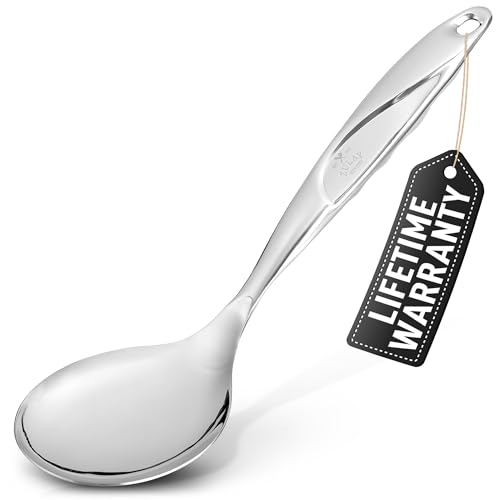 Zulay Kitchen Stainless Steel Cooking Utensil – Stainless Steel Kitchen Utensil – Durable Kitchen Gadgets – Metal Kitchen Accessories – Easy to Clean Kitchen Tools – 11.5″ Cooking Spoon