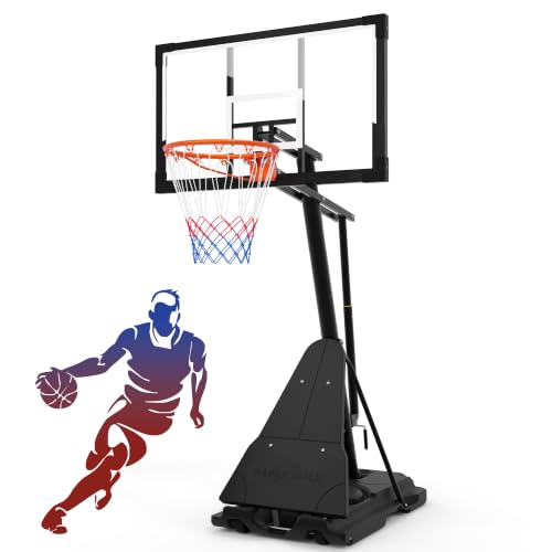 Image of PIZZELLO Basketball Hoop Outdoor 44 /52 Inch Shatterproof PC Backboard, 4.36-10FT Stepless Adjustable Height, Portable Basketball Hoop for Kids /Teens /Adults in Backyard, Driveway and Indoor