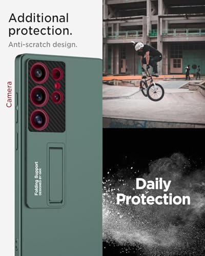 Coque Samsung S25 Ultra Miimall antichoc avec support intégré couleur vert mat