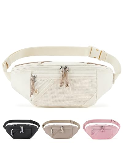 BAGSMART Large Capacity Fanny Packs for Women Adjustable Fashion Waist Packs with Multiple Pockets Durable Belt Bag for Traveling Workout Hiking Beige