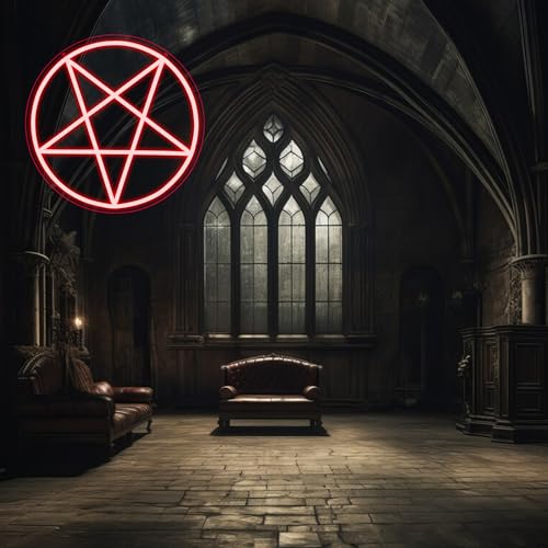Image of Allball Satanic Pentagram Neon Sign, Halloween Neon Light LED Gothic Pentagram Sign USB Powered Dimmable, for Halloween Party Game Room Home Bedroom Dorm College(13 * 13 In)