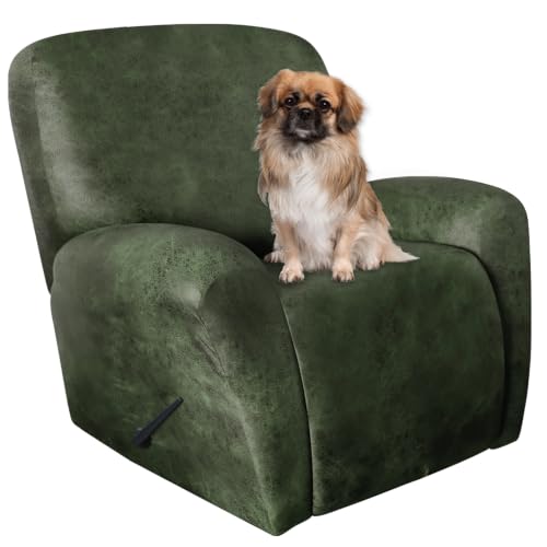 Image of ANARACHON Leather Like Recliner Chair Covers Heavy Duty, 4 Pieces Recliner Cover for Recliner Chair, Leather Cover for Recliner slipcovers Washable for Pets (02Tawny)
