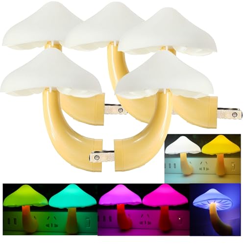 Image of AUSAYE 5Pack Sensor LED Night Light Plug in Lamp 7 Color Changing Mushroom Light Cute Night Lights for Adults Kids NightLight Bedroom,Bathroom,Toilet,Hallway,Stairs,Kitchen,Basement