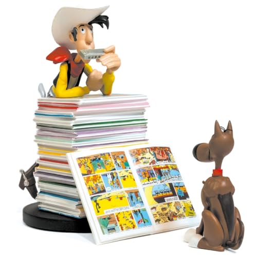 Plastoy Lucky Luke Figurine Lucky Luke et Rantanplan Pile d'albums - Résine - 10 cm