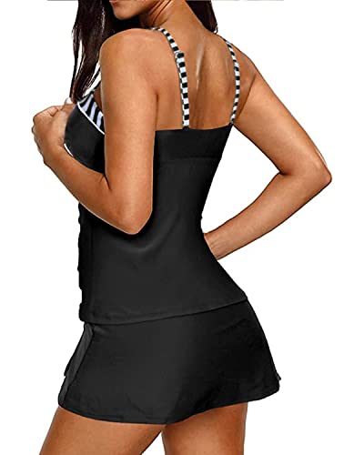 Yonique Womens Underwire Tankini Swimsuits with Skirt Two Piece Bathing Suits Tummy Control Swimwear Black White Stripe L - Image 2