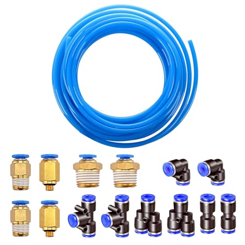 HUAZIZ Kit de Tubo de Manguera de Aire PU de Poliuretano Azul 5 M, 8 mm OD x 5 mm ID con 14 kits de Conectores