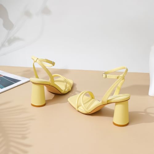 Image of RIBONGZ Block Heels Prom Heeled Sandals for Women Chunky Square Open Toe Strappy High Heels Ankle Strap Wedding Bridal Shoes High Heel Sandals for Party Dress