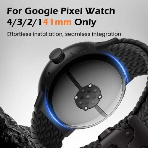 Image of Yeahxing Band for Pixel Watch 4 /3 /2 /1 Band - Stretchy Nylon Braided Bands for Google Pixel Watch 41mm 45mm, Fit 6.8-10.2 inch Adjustable Wristband with Parachute Buckle for Men Women