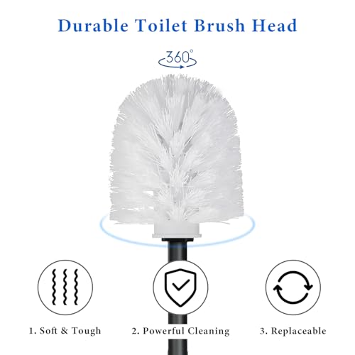 Image of Topsky Toilet Brush,2 Pack Compact Toilet Brush & Holder Set,Plastic Round Barrel Loo Brush with 2 Replacement Toilet Brush Head,Durable for Bathroom Toilet,Black