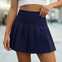 Dressystar Damen Dehnbar Faltenrock Schulmädchen Solide Informell Kurz Anime Cosplay Rock Marineblau M – Ansicht 2