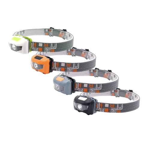 Renus Stirnlampe, 4 Stück, wasserdicht, weiß + rotes Licht, 4 Helligkeitsstufen, 160 Lumen, 50 g Gewicht, bequeme Kopflampe Cover